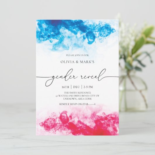 Blaue und rosa Raucherthema Geschlechtsspezifische Einladung (Stehend Vorderseite)