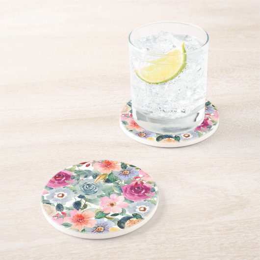 Blaue und rosa Rosen Getränkeuntersetzer (Seite)