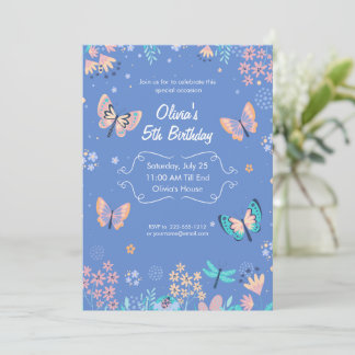 Blaue und rosa Schmetterling Geburtstag, Pastell B Einladung
