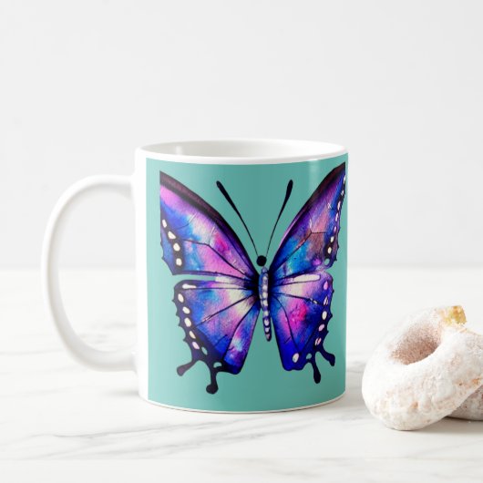 Blaue und rosa Schmetterling Kaffeetasse (Mit Donut)