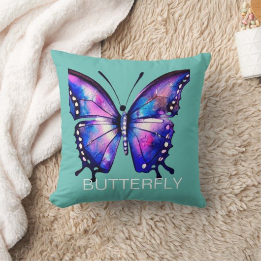 Blaue und rosa Schmetterling Kissen (Decke)
