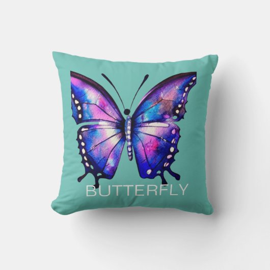 Blaue und rosa Schmetterling Kissen (Vorderseite)