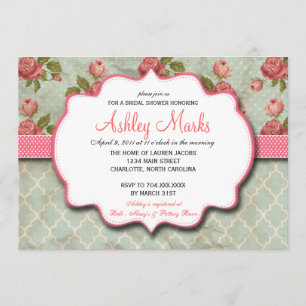 Blaue und rosa shabby chic Vintage-Einladung zur D Einladung
