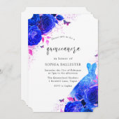 Blaue und rosa Sparkleider Rose Quinceanera Party Einladung (Vorne/Hinten)