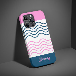 Blaue und rosa Streifen Muster Personalisiert iPhone 16 Pro Hülle