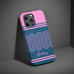 Blaue und rosa Streifen Muster Personalisiert iPhone 16 Pro Hülle