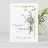 Blaue und rosa Vintage wedding Blumen Einladung (Stehend Vorderseite)