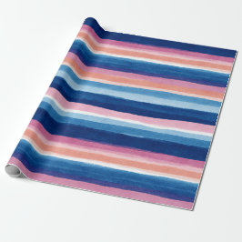 Blaue und rosa Wasserfarbe-Küstenstreifen Geschenkpapier