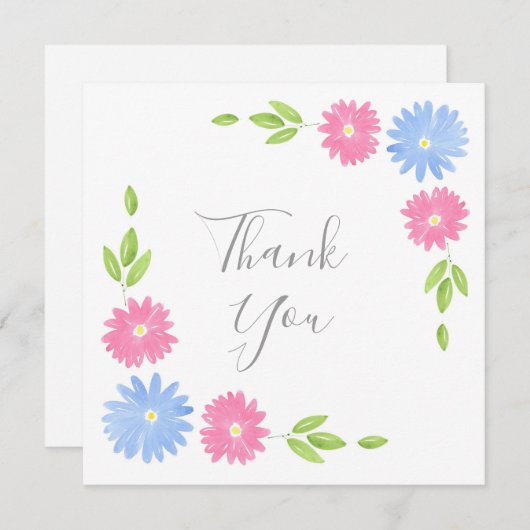 Blaue und rosa Wasserfarben Dankeskarte (Vorne/Hinten)