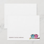 Blaue und rosa Wedding Eulen Einladung (Vorne/Hinten)