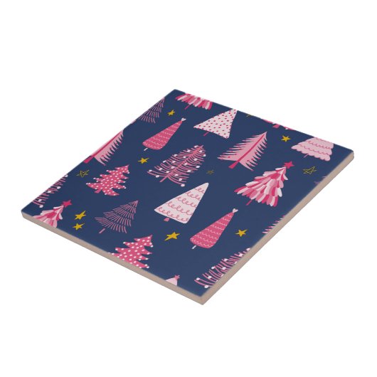 Blaue und rosa Weihnachtsbaummuster Fliese (Seite)