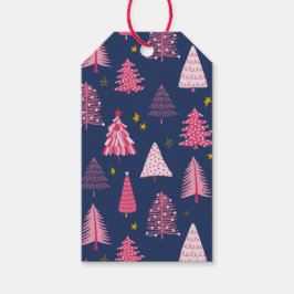 Blaue und rosa Weihnachtsbaummuster Geschenkanhänger