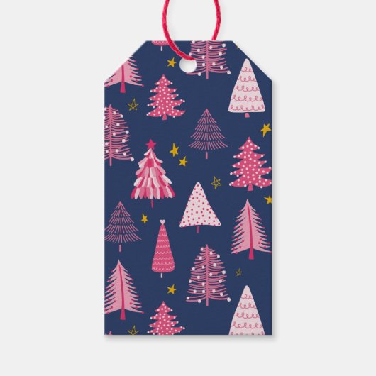 Blaue und rosa Weihnachtsbaummuster Geschenkanhänger (Vorderseite)
