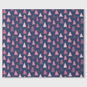 Blaue und rosa Weihnachtsbaummuster Geschenkpapier (Flach)