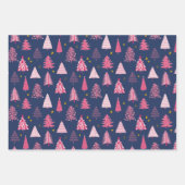 Blaue und rosa Weihnachtsbaummuster Geschenkpapier Set (Vorderseite)