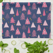 Blaue und rosa Weihnachtsbaummuster Geschirrtuch (Gefaltet)