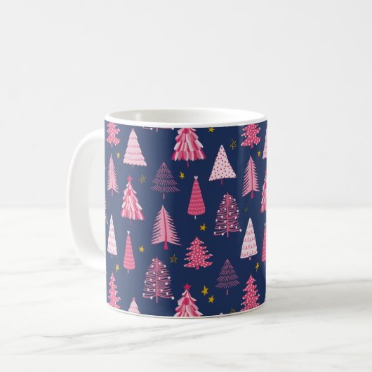 Blaue und rosa Weihnachtsbaummuster Kaffeetasse (Vorderseite Links)