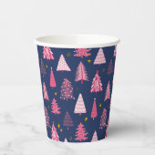 Blaue und rosa Weihnachtsbaummuster Pappbecher (Links)