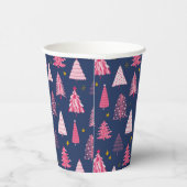 Blaue und rosa Weihnachtsbaummuster Pappbecher (Rechts)