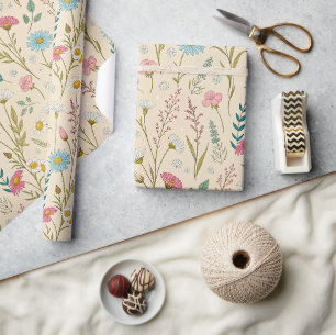 Blaue und rosa Wildblumen - zarte Wiesen-Kunst Geschenkpapier
