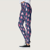 Blaue und rosa Winterwald Weihnachtsbaummuster Leggings (Links)