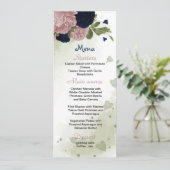 Blaue und rosafarbene Blume Hochzeitsmenü Menükarte (Stehend Vorderseite)