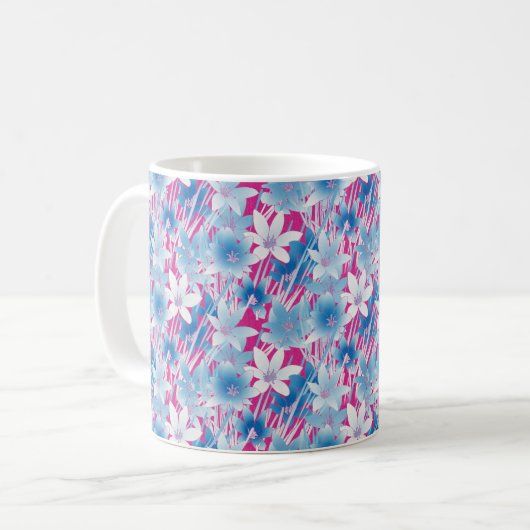 Blaue und rosafarbene Blumenblicke Kaffeetasse (Vorderseite Links)