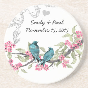 Blaue und rosafarbene Vintage Vogelarten-Untersetz Sandstein Untersetzer