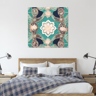 Blaue und Roségold-Mandala-Spitzenleinwand Leinwanddruck