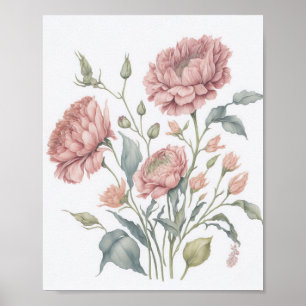 Blaue und rote Aquarellblumen im Vintage-Stil Poster