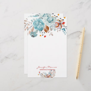 Blaue und rote Aquarellblumen personalisiert Briefpapier