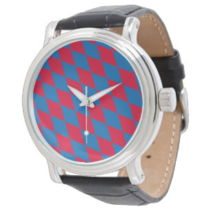 Blaue und rote bayerische Diamantflagge Muster Armbanduhr