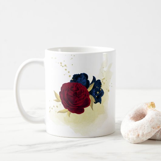 Blaue und rote Blume Kaffeetasse (Mit Donut)