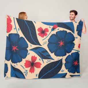 Blaue und rote Blume mit dunkelblauen Blätter Fleecedecke