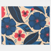 Blaue und rote Blume mit dunkelblauen Blätter Fleecedecke (Vorderseite (Horizontal))