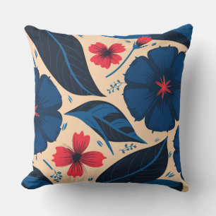 Blaue und rote Blume mit dunkelblauen Blätter Kissen