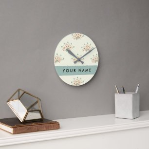 Blaue und rote Blumen, Blau, Ihr Name Runde Wanduhr