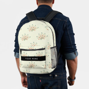 Blaue und rote Blumen, Schwarz, Ihr Name Bedruckter Rucksack