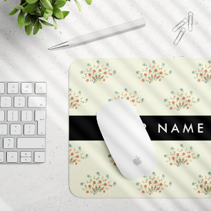 Blaue und rote Blumen, Schwarz, Ihr Name Mousepad