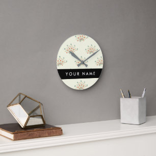 Blaue und rote Blumen, Schwarz, Ihr Name Runde Wanduhr