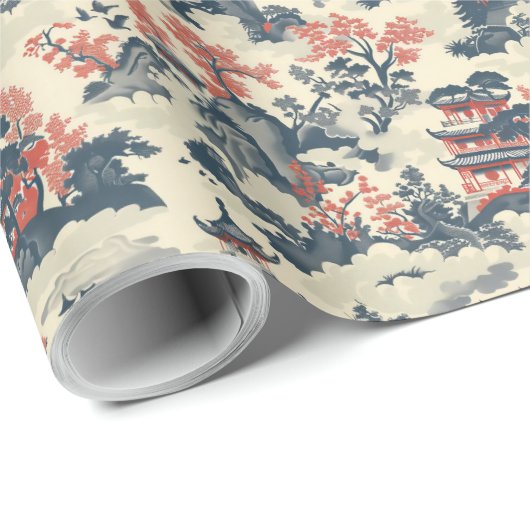 Blaue und rote China Geschenkpapier (Rolleneckpunkt)