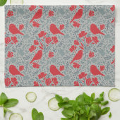 Blaue und rote Ditzy Floral Birds Geschirrtuch (Gefaltet)