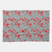 Blaue und rote Ditzy Floral Birds Geschirrtuch (Horizontal)