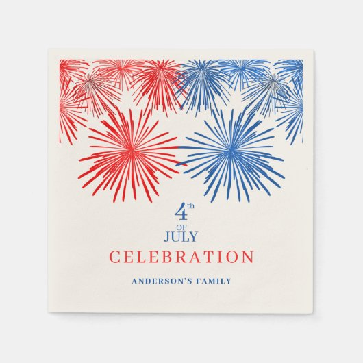 Blaue und rote Feuerwerkskörper Serviette (Vorderseite)