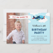 Blaue und rote Foto Geburtstagspartei Einladung (Vorderseite)