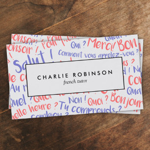 blaue und rote französische Lernkarte Visitenkarte