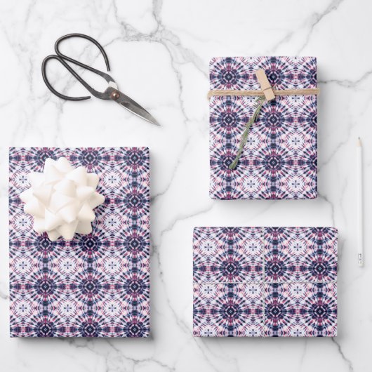 Blaue und rote Gefärbte Krawatte Geschenkpapier Set (Vorderseite)