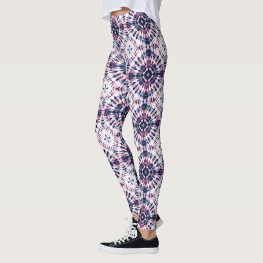 Blaue und rote Gefärbte Krawatte Leggings (Links)