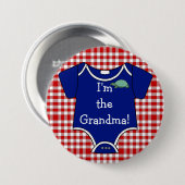 Blaue und rote Gingham-Schildkröte bin ich die Button (Vorne & Hinten)