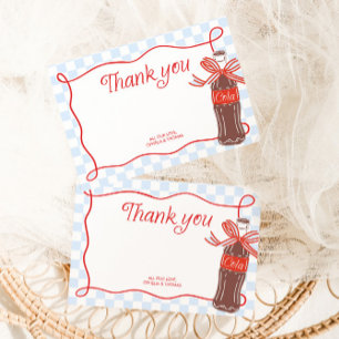 Blaue und rote karierte Retro-Limonade Babyparty Dankeskarte